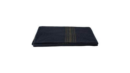 MUSTARD-STRIPED NAVY WOOL BLANKET