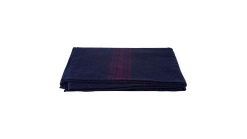 RED-STRIPED NAVY WOOL BLANKET