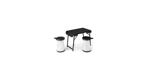 3 Pieces Folding Camping Table Stool Set with 2 Retractable LED Stools-Color