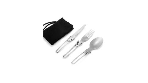 1pcs Camping Fork Spoon Stainless Steel Foldable Utensil Set
