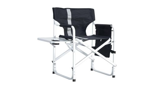 1-piece Padded Folding Outdoor Chair with Side Table and Storage Pockets