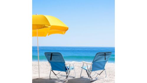 Blue Oxford Cloth Beach Chair with White Iron Frame - Load-Bearing 100kg