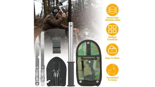 Multi-Tool Survival Kit with Shovel, Knife, Axe, and Saw - 6-in-1 Design