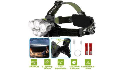 Rechargeable Headlamp 20000 Lumen LED Headlight 6 Modes Headlamp