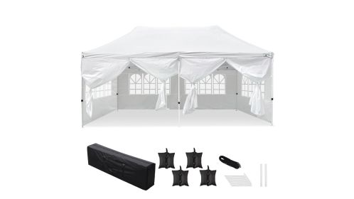 10 × 20 ft EZ Pop Up Canopy Folding-White for Outdoor Events