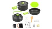 16 pcs Camping Cooking Ware Set with Aluminum Pot, Pan & Kettle 
