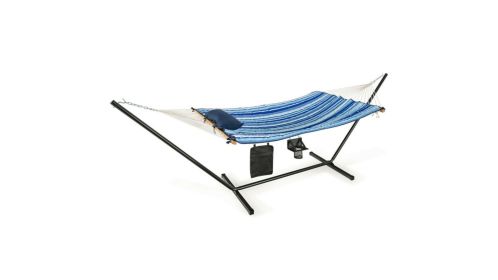 Hammock Chair Stand Set Cotton Swing with Pillow Cup Holder Indoor Outdoor