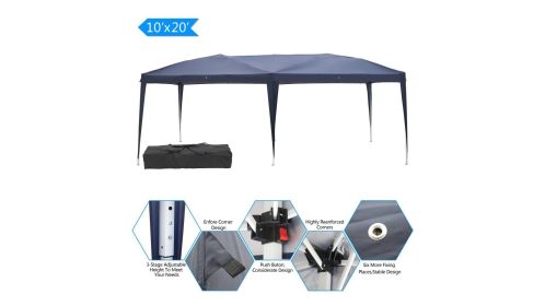 10 ft x 20 ft Outdoor Camping Waterproof Folding Tent with Carry Bag - Blue
