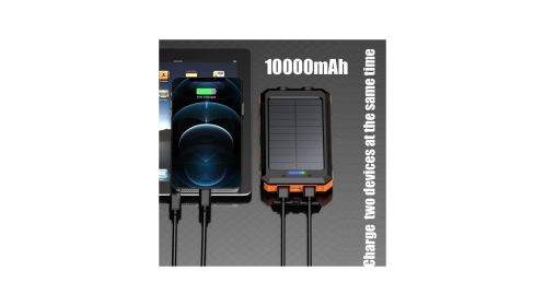 10000mAh Portable Fast Charging Power Bank with Solar Charging & Flashlight