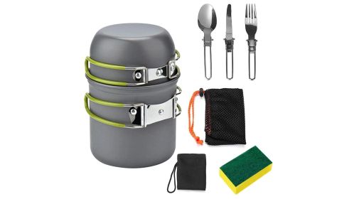 Camping Cookware Set With Foldable Knife And Fork