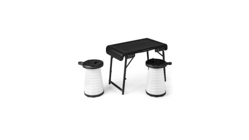 Folding Camping Table Set with Retractable LED Stools - 3 Piece