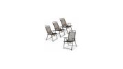 Set of 4 Patio Folding Sling Chairs Steel Camping Deck - Color: Brown