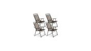 Set of 4 Patio Folding Sling Chairs Steel Camping Deck - Color: Brown