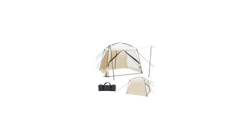 10 × 10 Feet Screened Canopy Tent w/ Vestibule and Zippered Door-Color Beige