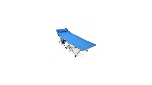 Folding Camping Cot with Side Storage Pocket Detachable Headrest-Blue-Color Blue
