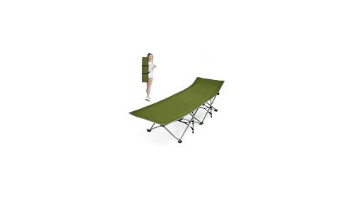 Folding Camping Cot with Side Storage Pocket Detachable Headrest-Green - Color
