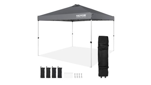 VEVOR Pop Up Canopy Tent, 10 x 10 ft, 250 D PU Silver Coated Tarp, with