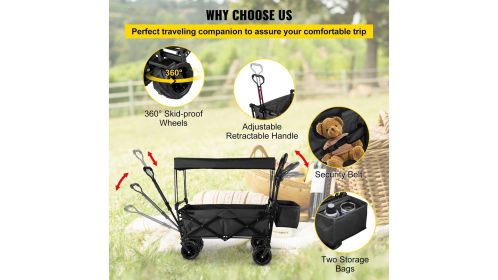 VEVOR Extra Large Collapsible Garden Cart-Black