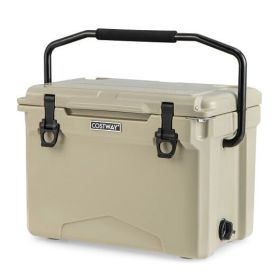 25 QT Hard Cooler with Aluminum Handle and Integrated Cup Holders-Tan - Color