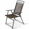Set of 4 Patio Folding Sling Chairs Steel Camping Deck - Color: Brown