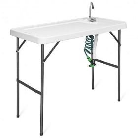 Folding Cleaning Sink Table with Faucet and Sprayer for Camping