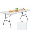Portable Folding Camping Table with Carrying Handle for Picnic-Color White