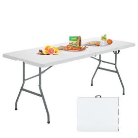 Portable Folding Camping Table with Carrying Handle for Picnic-Color White