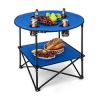 2-Tier Portable Picnic Table with Carrying Bag and 4 Cup Holders-Blue-Color Blue