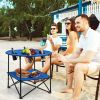 2-Tier Portable Picnic Table with Carrying Bag and 4 Cup Holders-Blue-Color Blue
