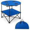 2-Tier Portable Picnic Table with Carrying Bag and 4 Cup Holders-Blue-Color Blue