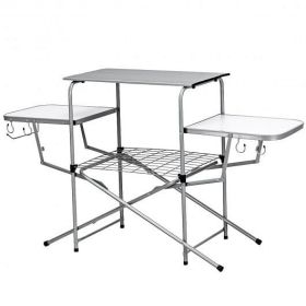 Foldable Outdoor BBQ Table Grilling Stand-Color Silver