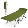 Folding Camping Cot with Side Storage Pocket Detachable Headrest-Green - Color