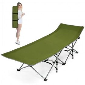 Folding Camping Cot with Side Storage Pocket Detachable Headrest-Green - Color