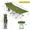 Folding Camping Cot with Side Storage Pocket Detachable Headrest-Green - Color