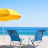Blue Oxford Cloth Beach Chair with White Iron Frame - Load-Bearing 100kg
