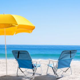 Blue Oxford Cloth Beach Chair with White Iron Frame - Load-Bearing 100kg