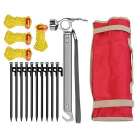 Tent Stakes Camping Hammer Tent Pegs Set Camping Accessories Kit with 9.84FT