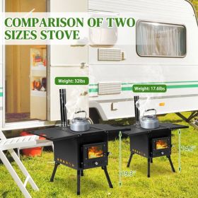 Black Iron Panel Camping Stove with Chimney - 77.54149cm