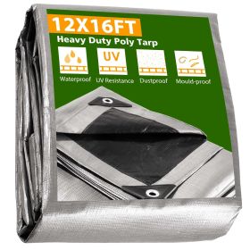 12x16ft Heavy Duty Poly Tarp - Silver+Black for Camping & Outdoor Use