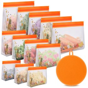 Orange 12 Pack Reusable Food Storage Bags Stand Up - Leakproof Reusable Freezer