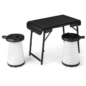 Folding Camping Table Set with Retractable LED Stools - 3 Piece