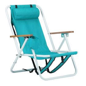 Folding Beach Chair with Cup Holder and Wooden Armrests - 4 Position