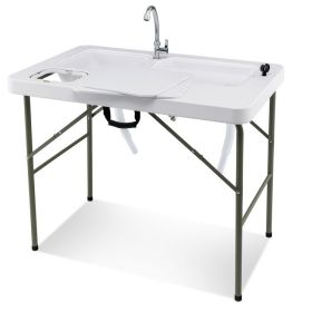 Fish Cleaning Table with 2 Sinks and 360 degree Rotatable Faucet