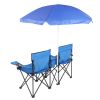 Double Folding Picnic Chairs w/Umbrella Mini Table Beverage Holder Carrying Bag