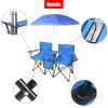 Double Folding Picnic Chairs w/Umbrella Mini Table Beverage Holder Carrying Bag