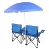 Double Folding Picnic Chairs w/Umbrella Mini Table Beverage Holder Carrying Bag