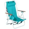 Folding Beach Chair with Cup Holder and Wooden Armrests - 4 Position