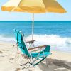 Folding Beach Chair with Cup Holder and Wooden Armrests - 4 Position