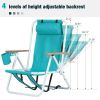 Folding Beach Chair with Cup Holder and Wooden Armrests - 4 Position