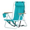 Folding Beach Chair with Cup Holder and Wooden Armrests - 4 Position